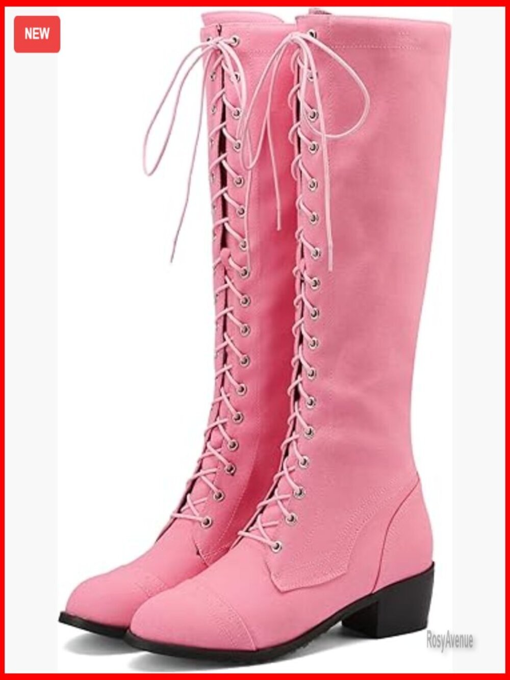 Knee High Combat Boots Lace Up Low Heel Military Tall Boots Size 7